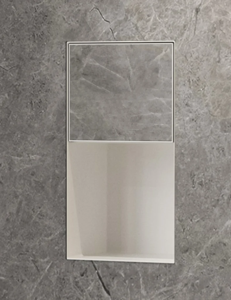 BEFEN BF5501 stainless steel shower niche with upper panel and open lower compartment, cream white finish (Rendering)
