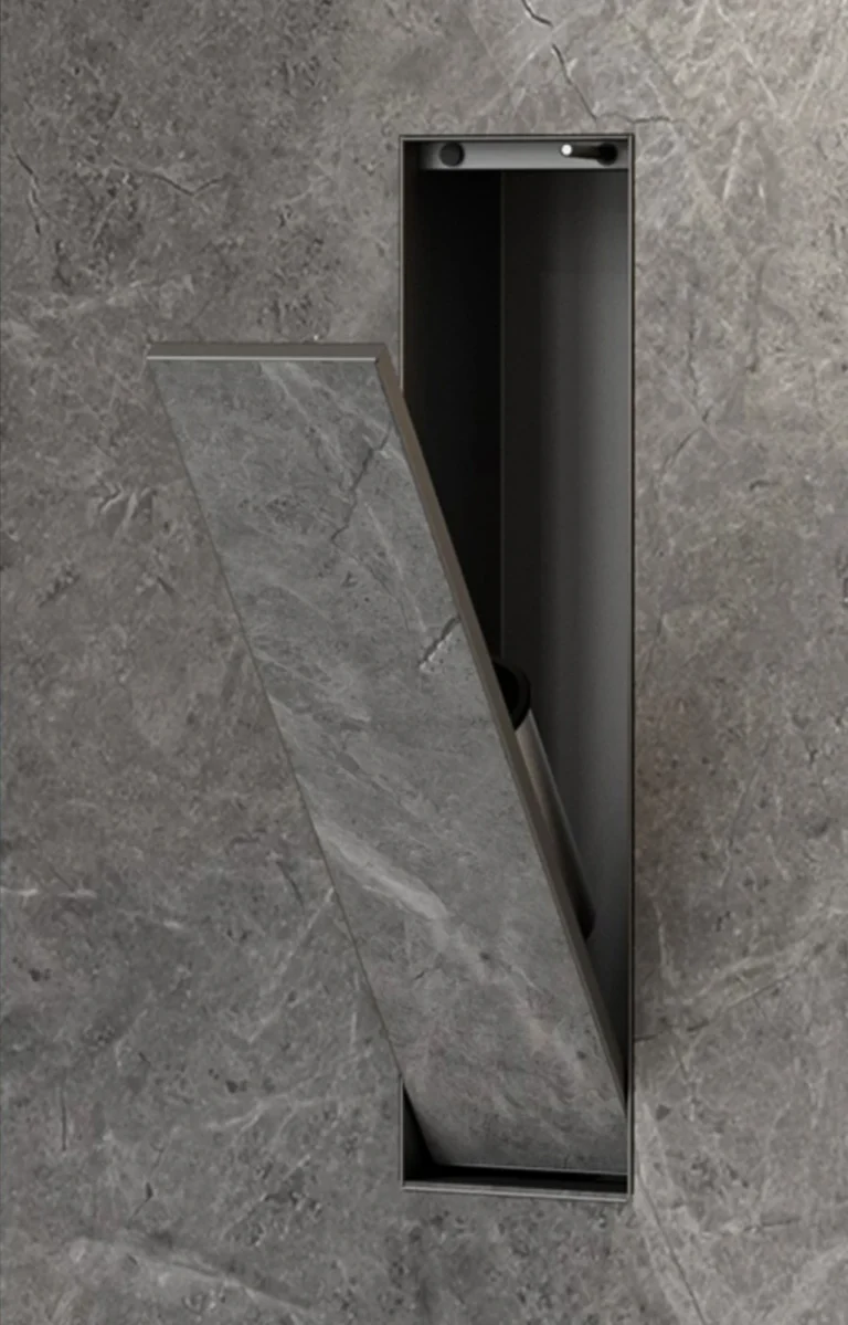 BEFEN BF5502 stainless steel shower niche, front view, black finish (Rendering)