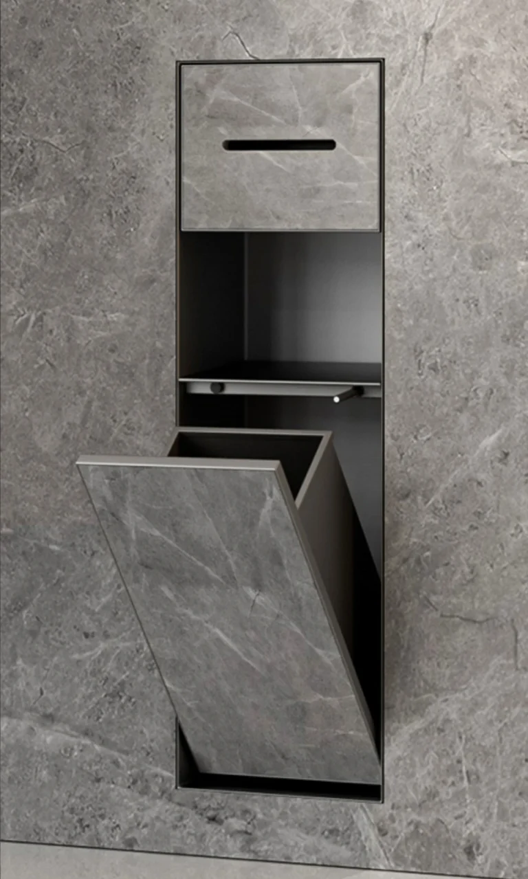 BEFEN BF5506 stainless steel shower niche, front view, black finish (Rendering)